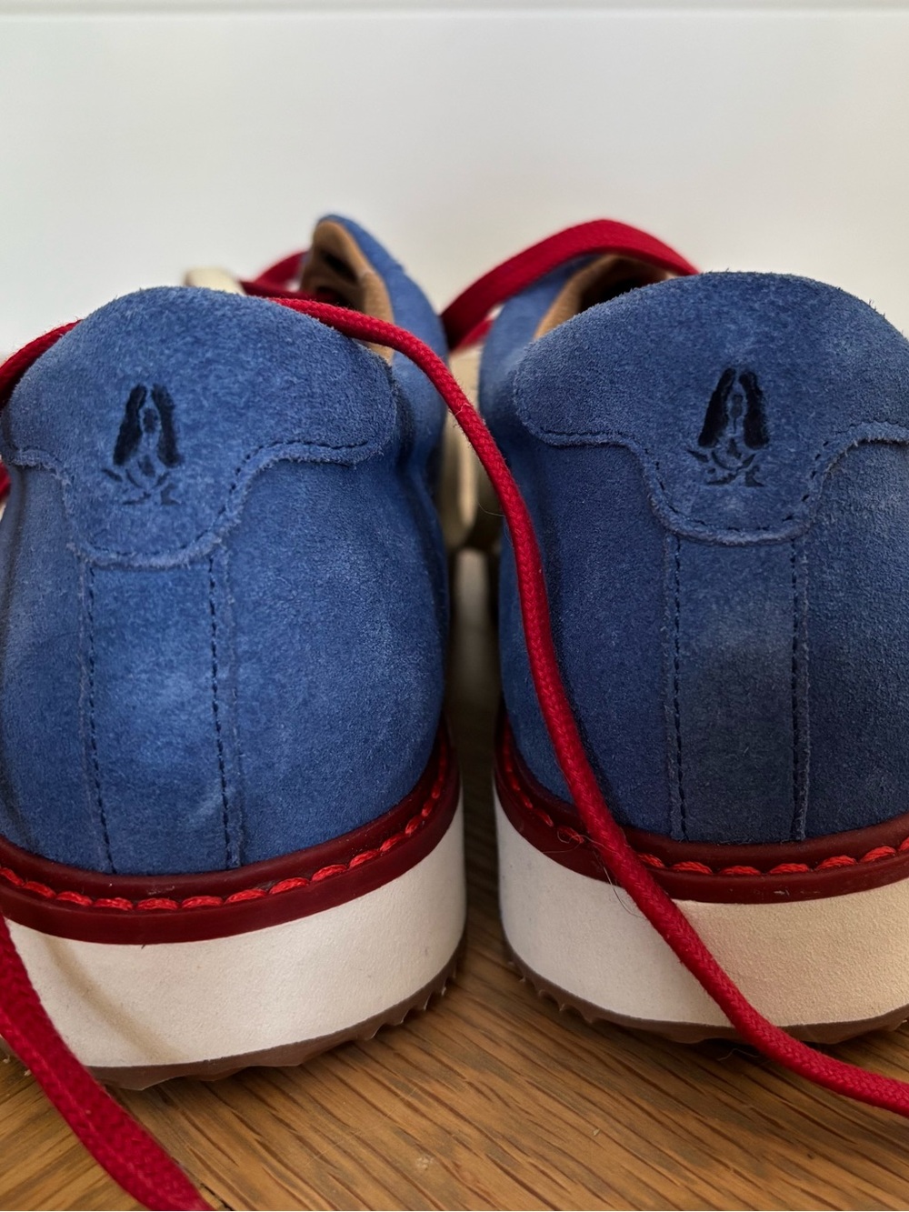 Hush Puppies- Blue Suede Sabine Bounce Plus Sneakers with Red and White Laces